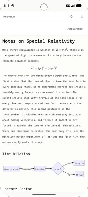 Un document sur un téléphone Android, mis en page et lisible plutôt qu’affiché en Markdown.